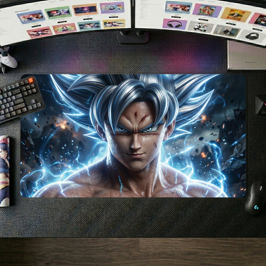 Goku anime mouse pad XL gaming desk mat Ultra Instinct Portrait Electric 1