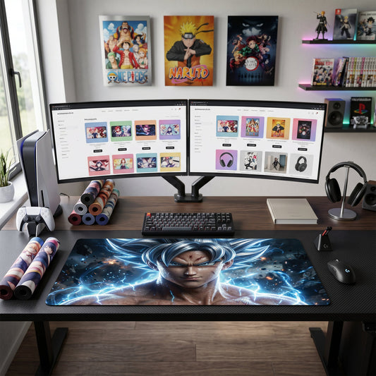 Goku anime mouse pad XL gaming desk mat Ultra Instinct Portrait Electric 1