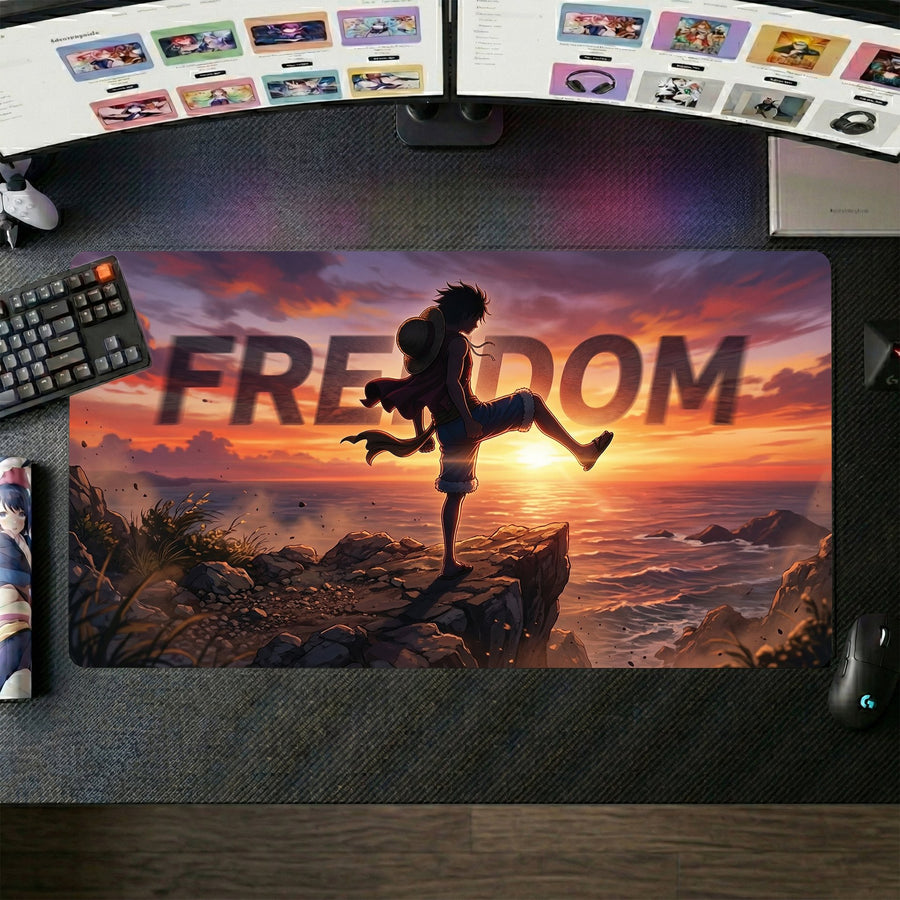Luffy anime mouse pad XL gaming desk mat Kicking Back Vibrant Dramatic