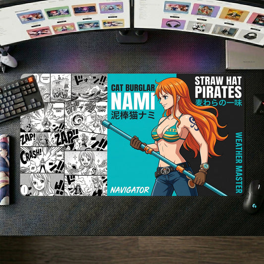 Nami anime mouse pad XL gaming desk mat Holding Staff Vibrant Colors