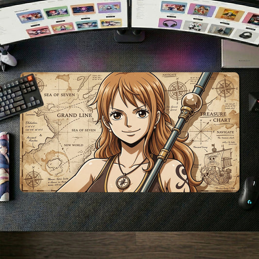 Nami anime mouse pad XL gaming desk mat Holding Staff Vintage Sea