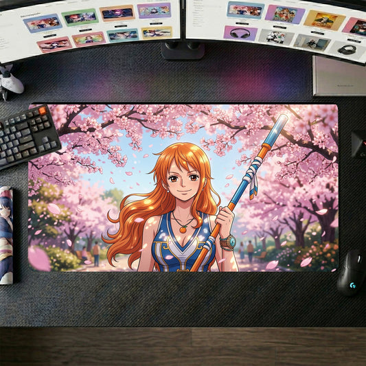 Nami anime mouse pad XL gaming desk mat Holding Staff Kawaii Vibes