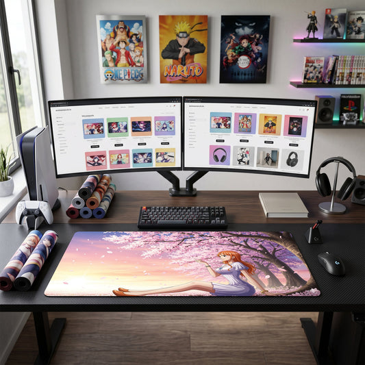 Sanji anime mouse pad XL gaming desk mat Cherry Blossom Dusk Silhouette