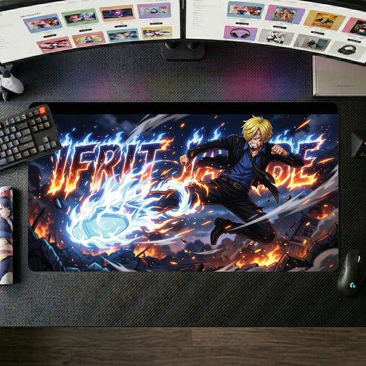 Sanji anime mouse pad XL gaming desk mat Flying Kick Dark Fantasy