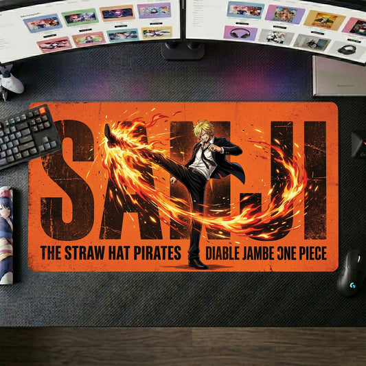 Sanji anime mouse pad XL gaming desk mat Kicking Flame Fiery Dramatic