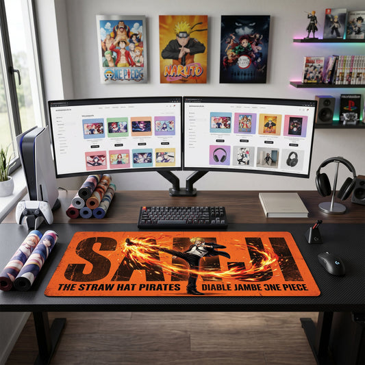 Sanji anime mouse pad XL gaming desk mat Kicking Flame Fiery Dramatic