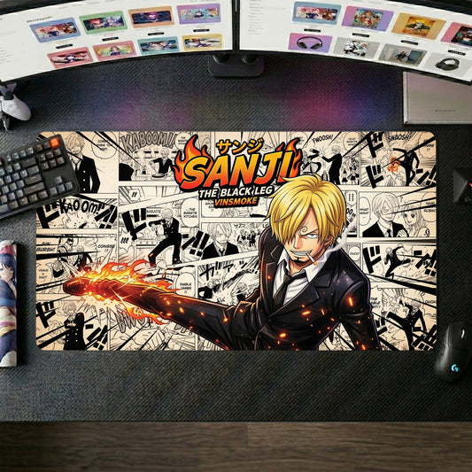 Sanji anime mouse pad XL gaming desk mat Fiery Kick Dark Flair