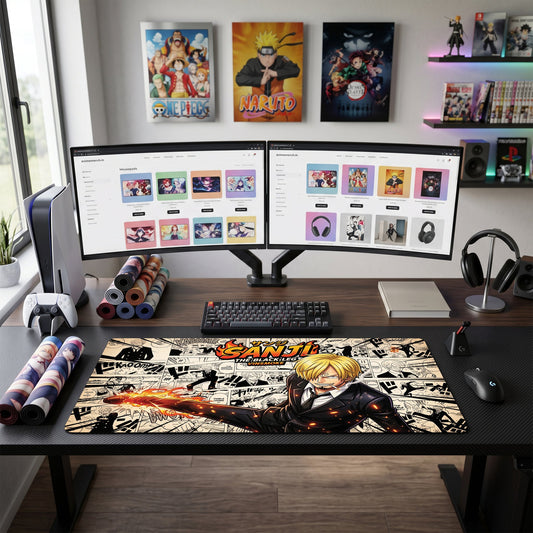 Sanji anime mouse pad XL gaming desk mat Fiery Kick Dark Flair