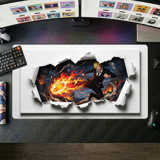 Sanji anime mouse pad XL gaming desk mat Fiery Punch Dark Flames