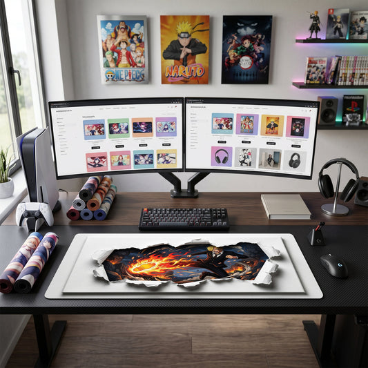 Sanji anime mouse pad XL gaming desk mat Fiery Punch Dark Flames