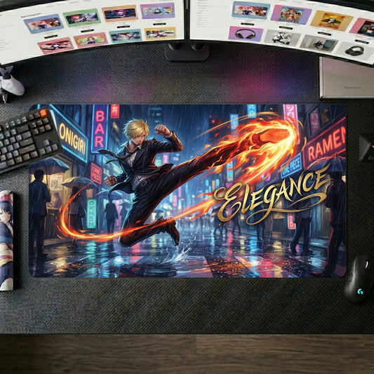 Sanji anime mouse pad XL gaming desk mat Kicking Flame Dark Elegance