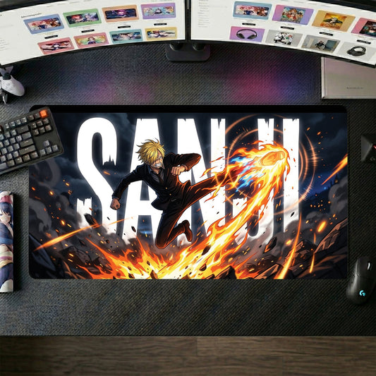 Sanji anime mouse pad XL gaming desk mat Kicking Flames Intense Dramatic
