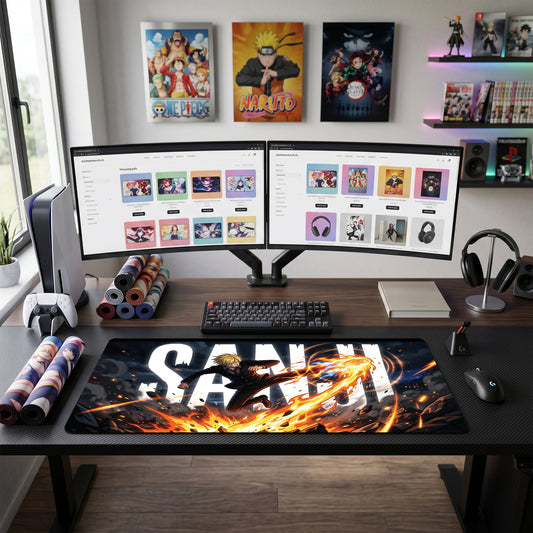 Sanji anime mouse pad XL gaming desk mat Kicking Flames Intense Dramatic