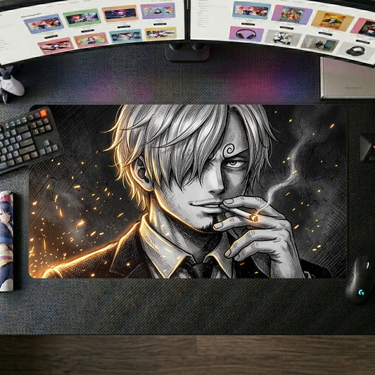 Sanji anime mouse pad XL gaming desk mat Smoking Calmly Dark Suave