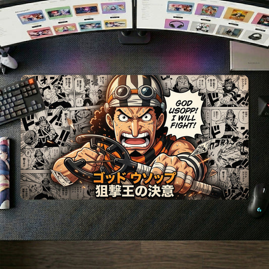Usopp anime mouse pad XL gaming desk mat Angrily Fighting Comic Book