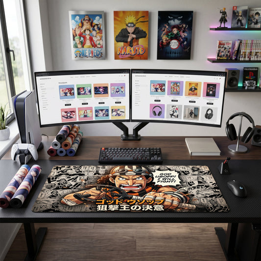 Usopp anime mouse pad XL gaming desk mat Angrily Fighting Comic Book