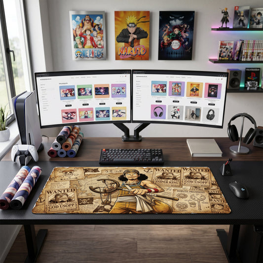 Usopp anime mouse pad XL gaming desk mat Holding Gun Vintage Sea
