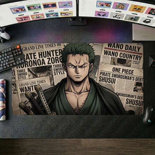 Zoro anime mouse pad XL gaming desk mat Holding Swords Dark Intense