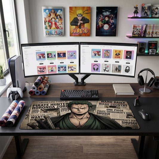 Zoro anime mouse pad XL gaming desk mat Holding Swords Dark Intense