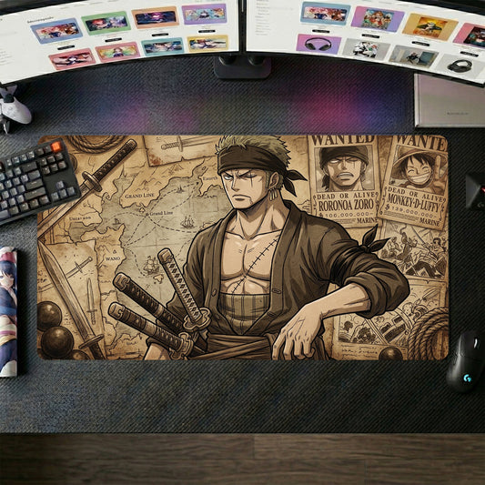 Zoro anime mouse pad XL gaming desk mat Posing With Swords Dark Shonen