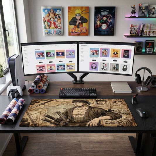 Zoro anime mouse pad XL gaming desk mat Posing With Swords Dark Shonen