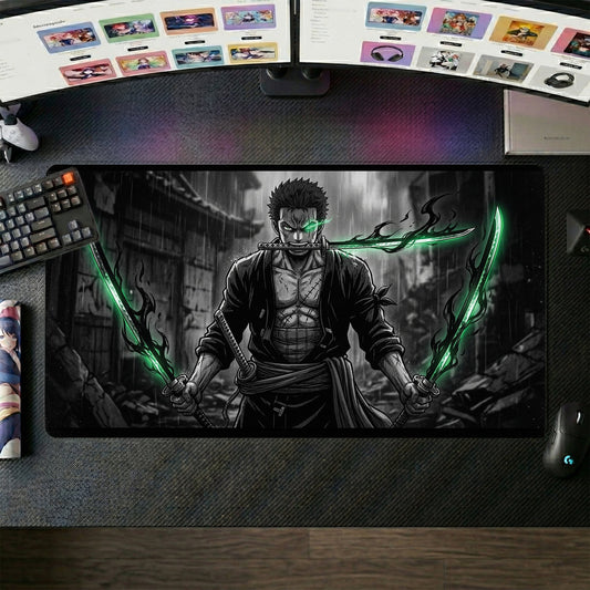 Zoro anime mouse pad XL gaming desk mat Wielding Swords Dark Intense