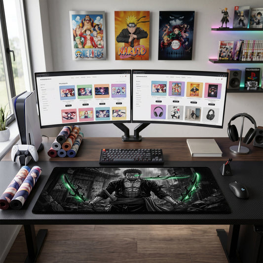 Zoro anime mouse pad XL gaming desk mat Wielding Swords Dark Intense